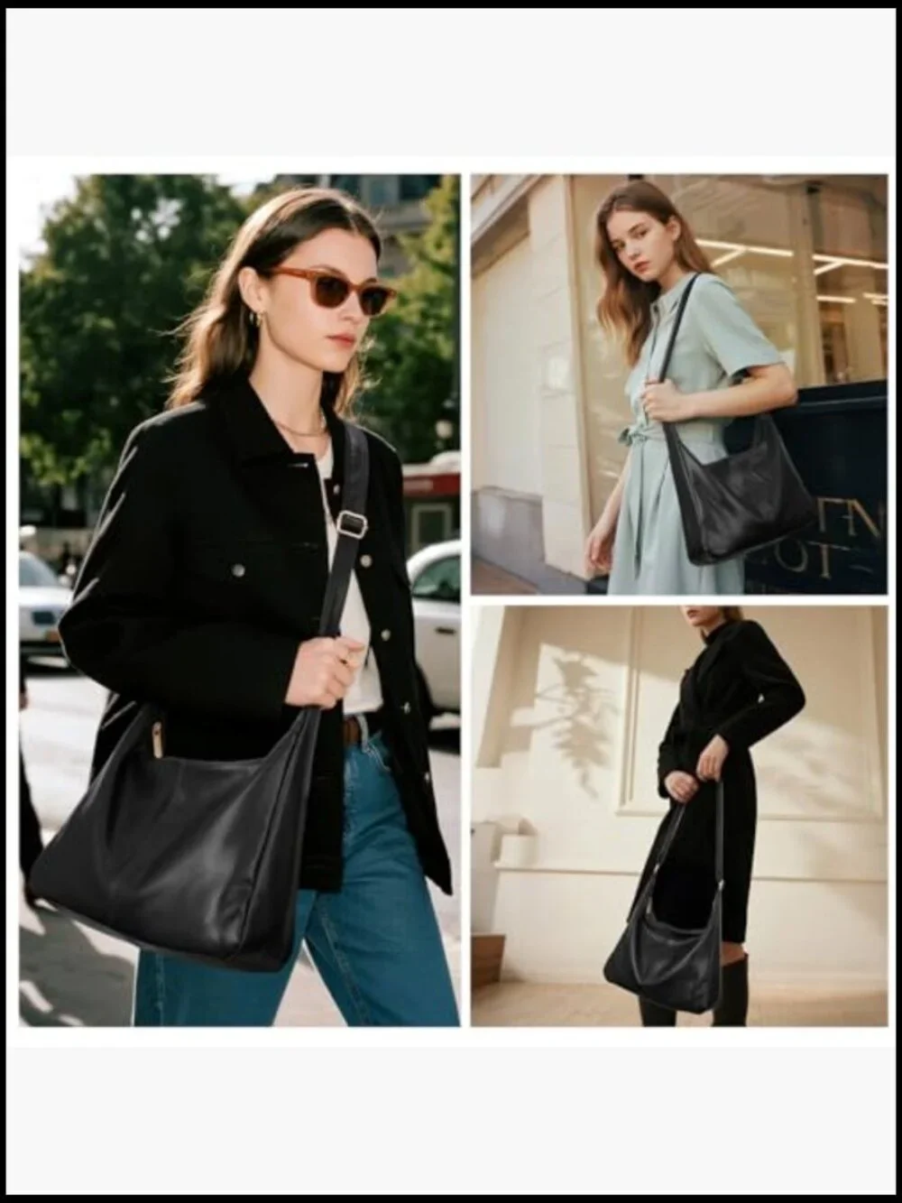 Hobo Tote Bag Faux Leather Slouchy Crossbody Purse Foldable Shoulder Bag
